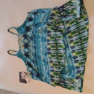 Iz Byer Camisole Tank Top Sze S Y2K Tie Dye Flowy Ruffled Beaded Flirty Festival